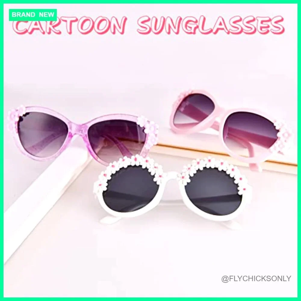 3-Pair Kids Sunglasses Set, Flower Frame, UV400 Protection, Ages 3-10